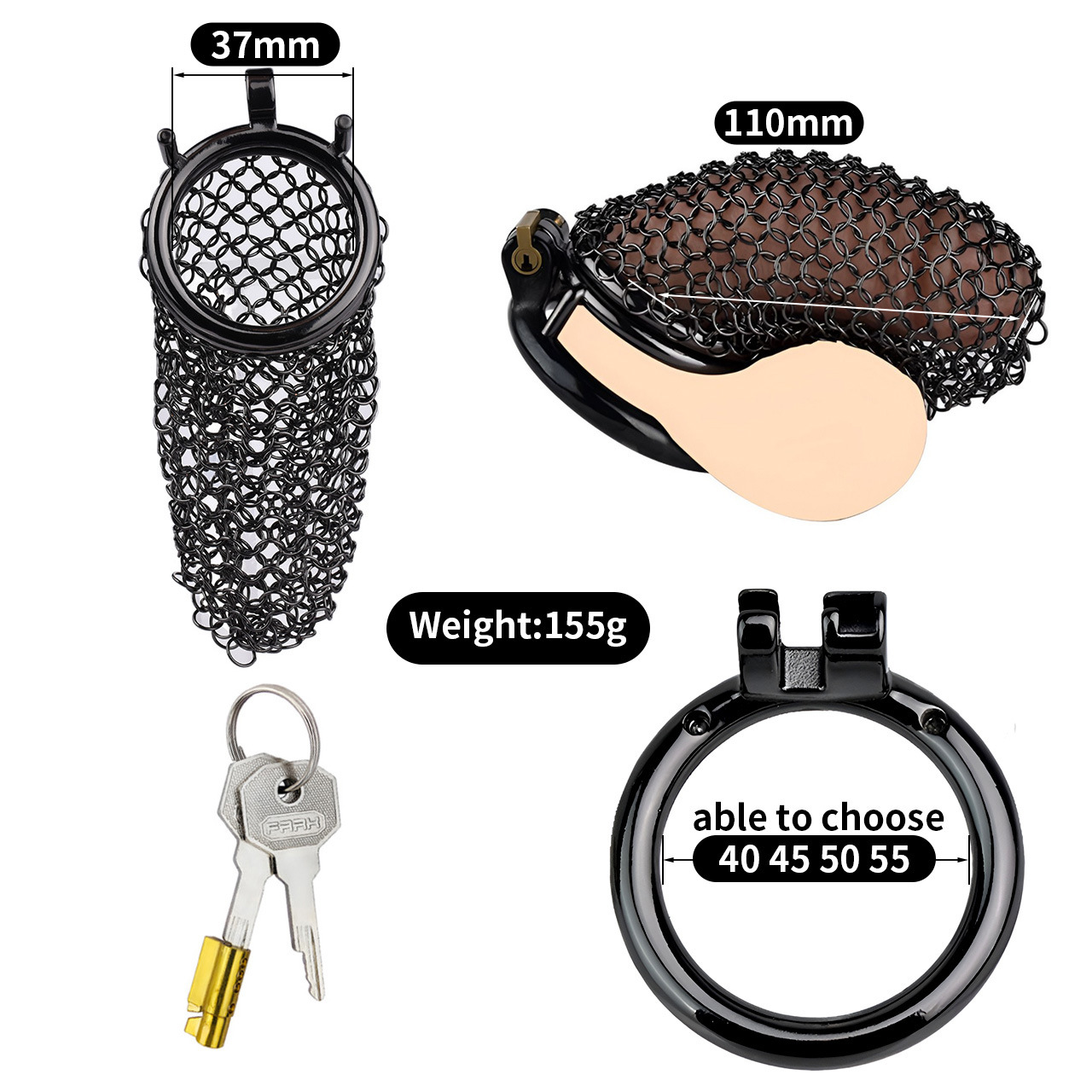 Metal Mesh Male Chastity Device – Lightweight Steel Chastity Cage with Lock (Short / Medium / Long)